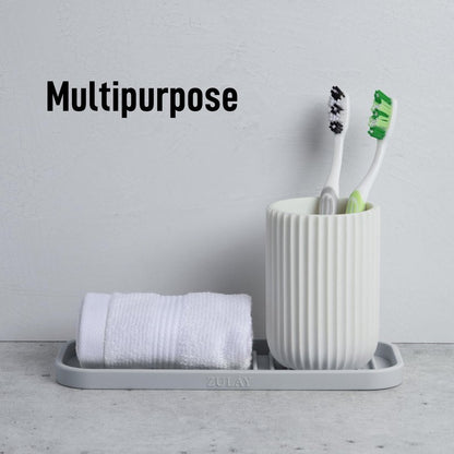 Zulay Kitchen (9x3.5in) Sponge Holder for Kitchen Sink - Flexible Heavy-Duty Multipurpose Sink Caddy - Counter Organizer for Kitchen, Bathroom, Makeup, Trinkets & More! (Grey)