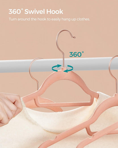 SONGMICS Velvet Hangers, Set of 60 Clothes Hanger with Rose Gold Swivel Hook, Non-Slip, and Space-Saving, 0.2-Inch Thick, 17.1-Inch Long for Coat, Shirt, Dress, Pants, Tie, Coral Pink UCRF0021R01
