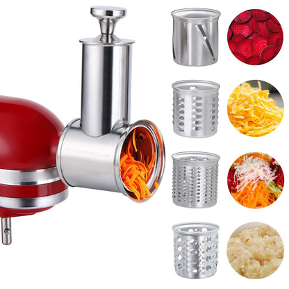 Large Stainless Steel Slicer Shredder Attachment for KitchenAid Mixers,Dishwasher Safe Vegetable Cheese Grater Accessories with 4 Cutting Blades by KINGEAGLE