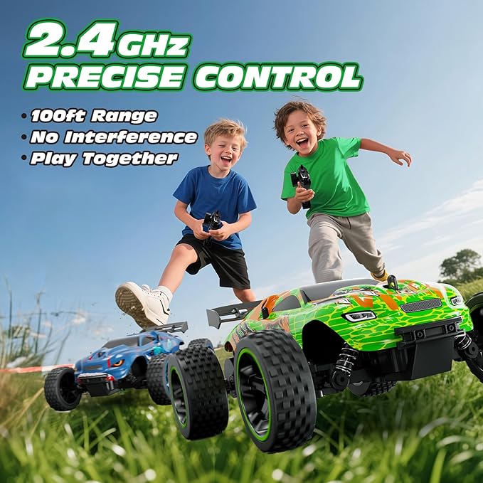 Tecnock RC Cars for Kids 1:18 Scale 2WD RC Car with USB-C Easy Charging 2.4GHz Remote Control Car with LED Lights &amp 50 Mins Playtime Toys Gifts for Boys &amp Girls Ages 8-12