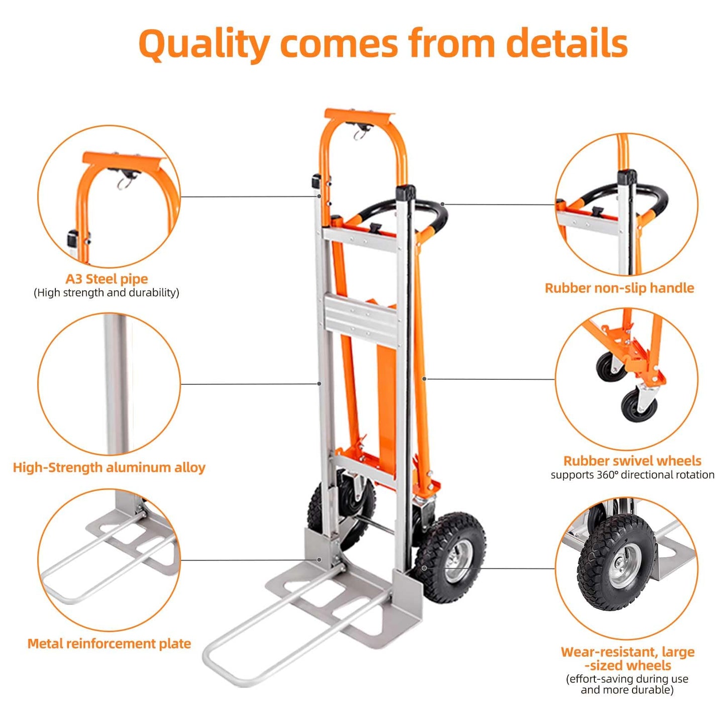 3 in 1 Heavy Duty Hand Truck, 1000 lbs Folding Dolly with 4 Pneumatic Wheels, Portable Aluminum with Telescoping Flatbed Hand Truck for Luggage, Travel, Moving, Shopping, Office Use