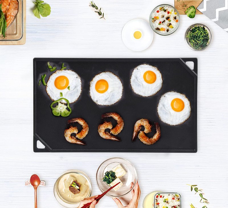 GasSaf Cast Iron Reversible Griddle, 16.5 Inch x 9.5 Inch Double Sided Grill Pan Perfect for Gas Grills and Stove Top