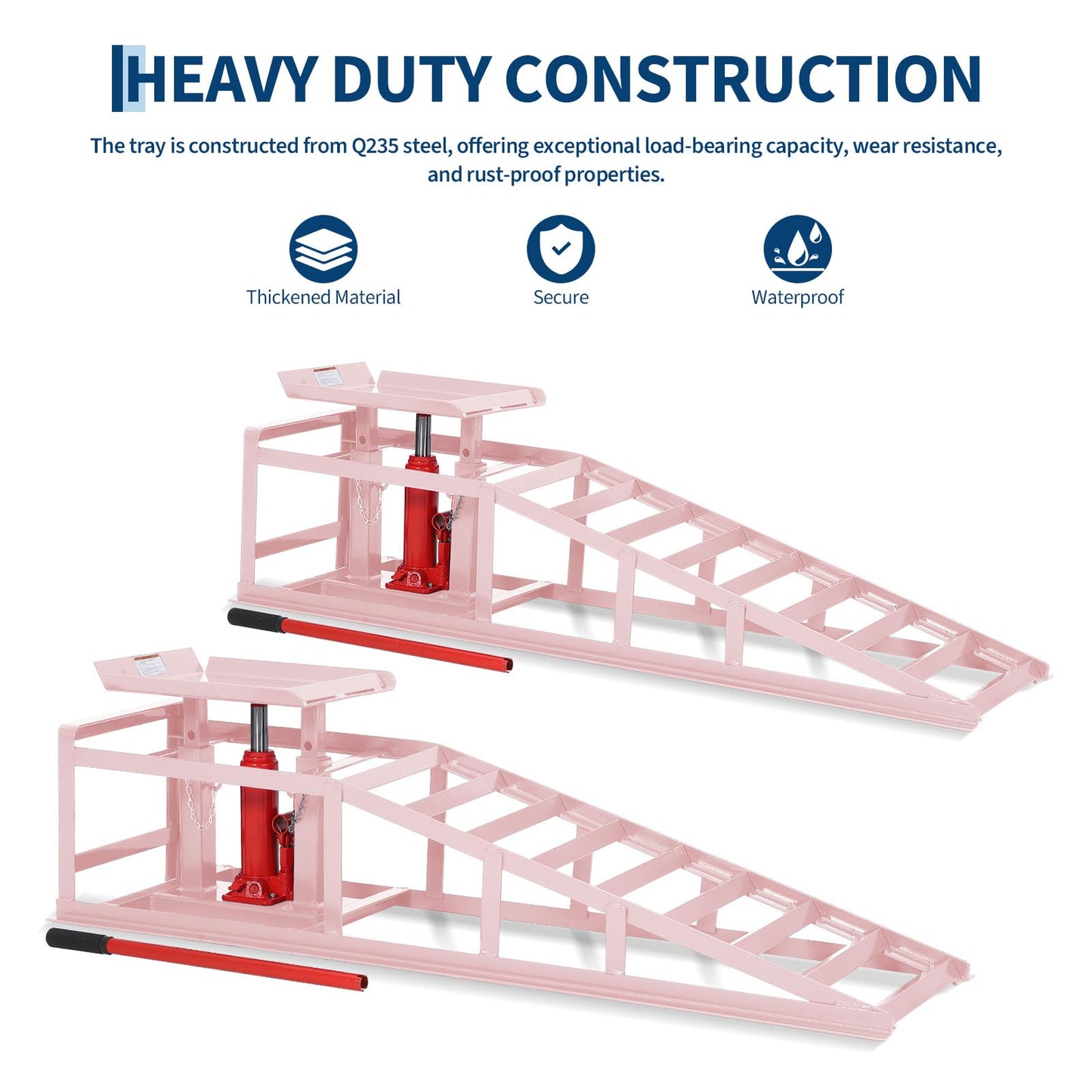 2 Pack 5 Ton 11060Lbs Hydraulic Car Ramps - Heavy Duty Vehicle Lift Ramps for Oil Changes & Garage Repair, Portable Auto Service Ramps for Home Garage, Pink
