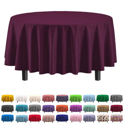 Exquisite 12-Pack Premium Plastic Tablecloth Pack of 12 Premium Plastic Tablecloth 84 Inch Round Table Cover - Plum