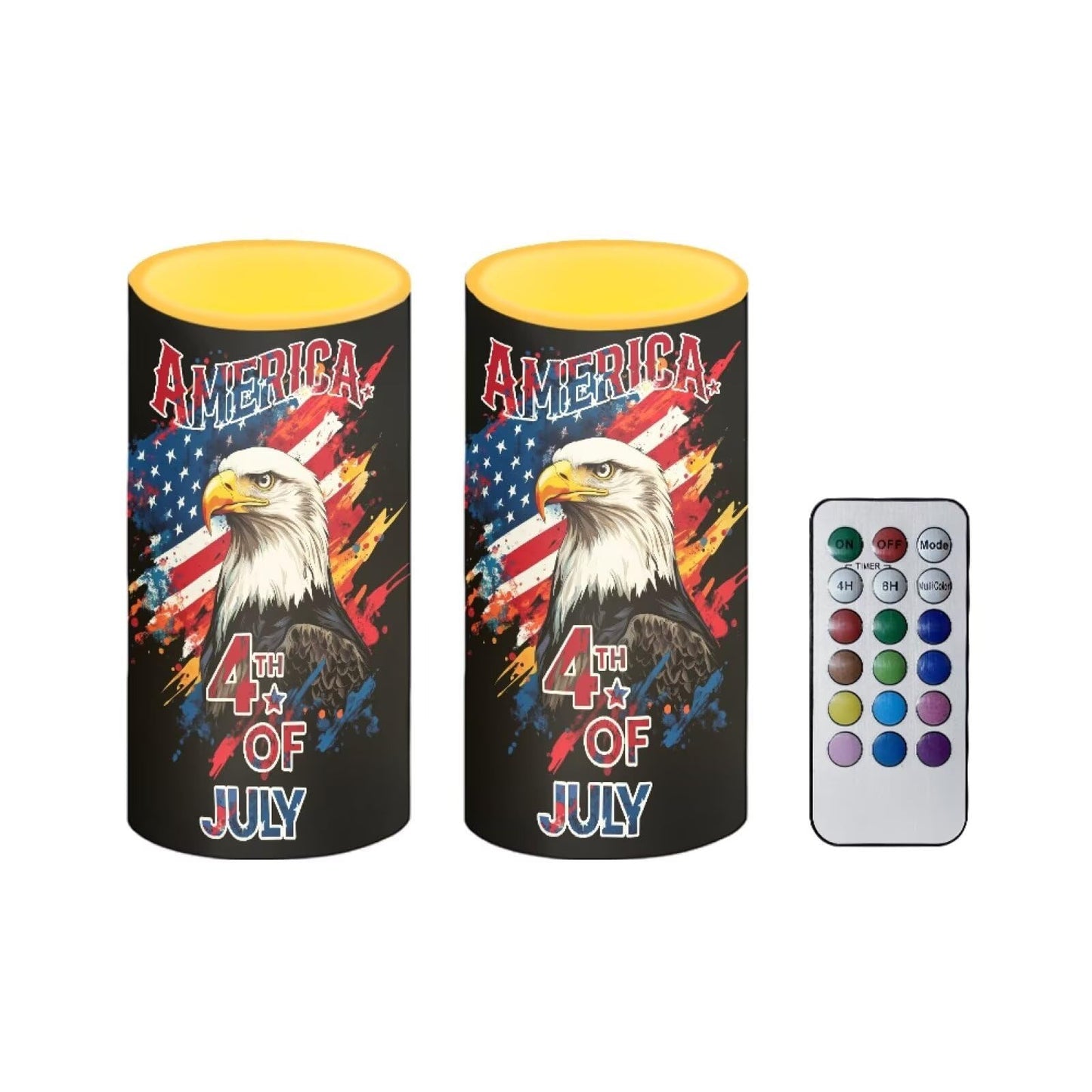 NETILGEN American Flag Eagle Print 2 Pcs Flameless LED Candles Electric Pillar Candles with Remote Timer Control July 4th Independence Memorial Day Decor