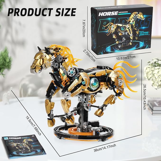 Mechanical Horse Building Blocks Linkage Kit Animal World Model with Lighting &amp Display Stand STEM Toy DIY Desktop Ornament for Boys Ages 12+ Adult Collectors Unique Birthday Gift Idea