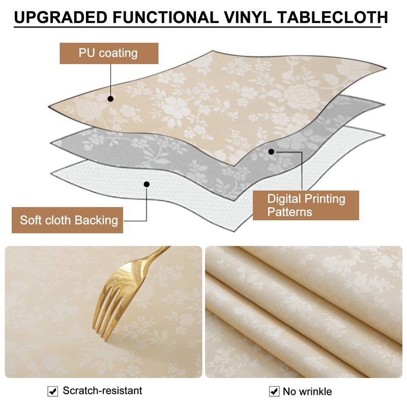 Smiry Rectangle Table Cloth, Waterproof Heavy Duty Vinyl Tablecloths, Wipeable Washable Table Cover for Kitchen and Dining Room (Beige, 70" X 120")