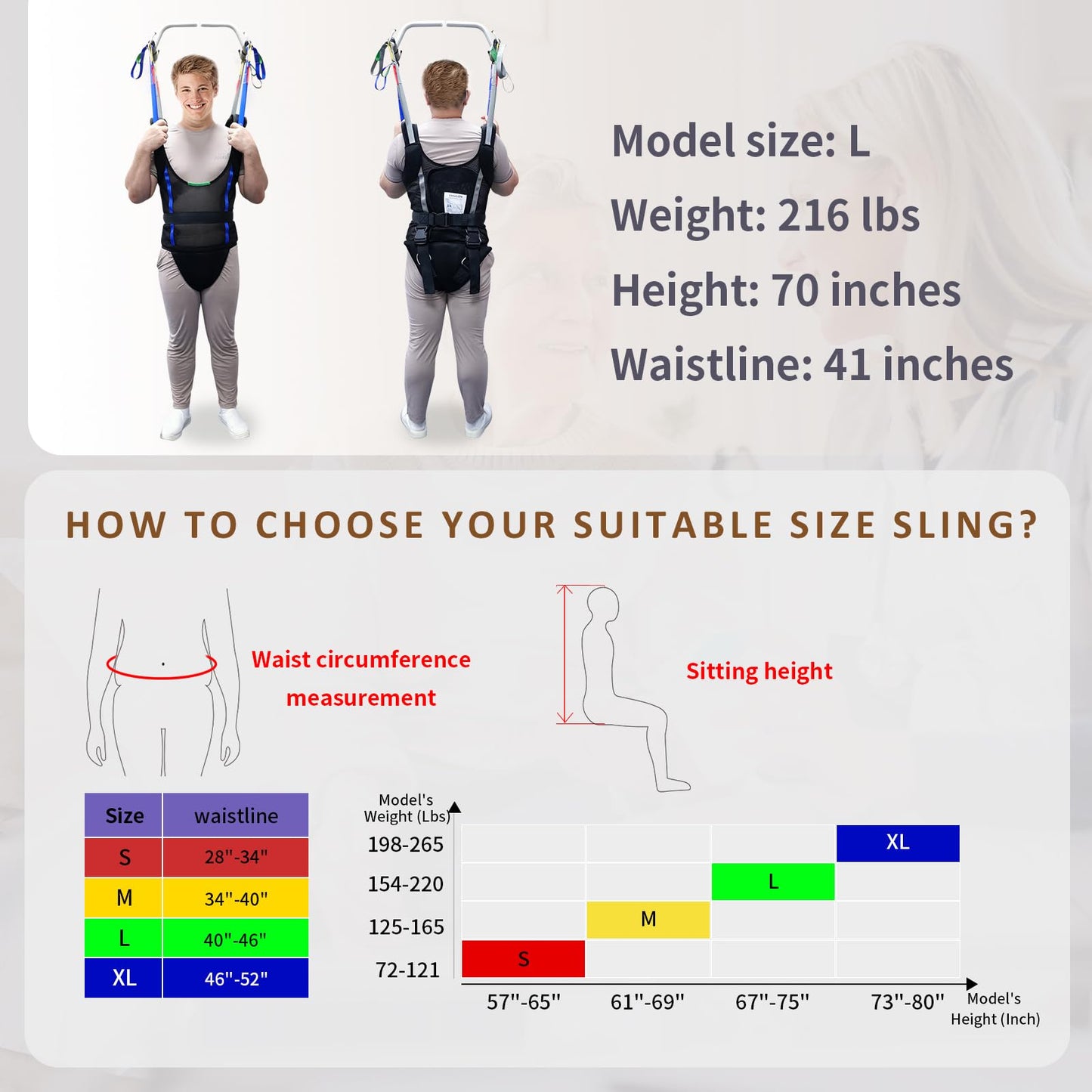 Ehucon Patient Lift Sling Medical Transfer Sling for Patient Walking Training, Working Aids for Ambulation Support Training, 500lbs Safety Working Load (Large)