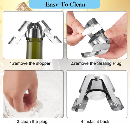 Tessco for you 12 Pcs Stainless Steel Champagne Stopper Bulk Reusable Bottle Sealer Wine Corker Champagne Cork Stopper Saver Plug for Prosecco Sparkling (Silver)