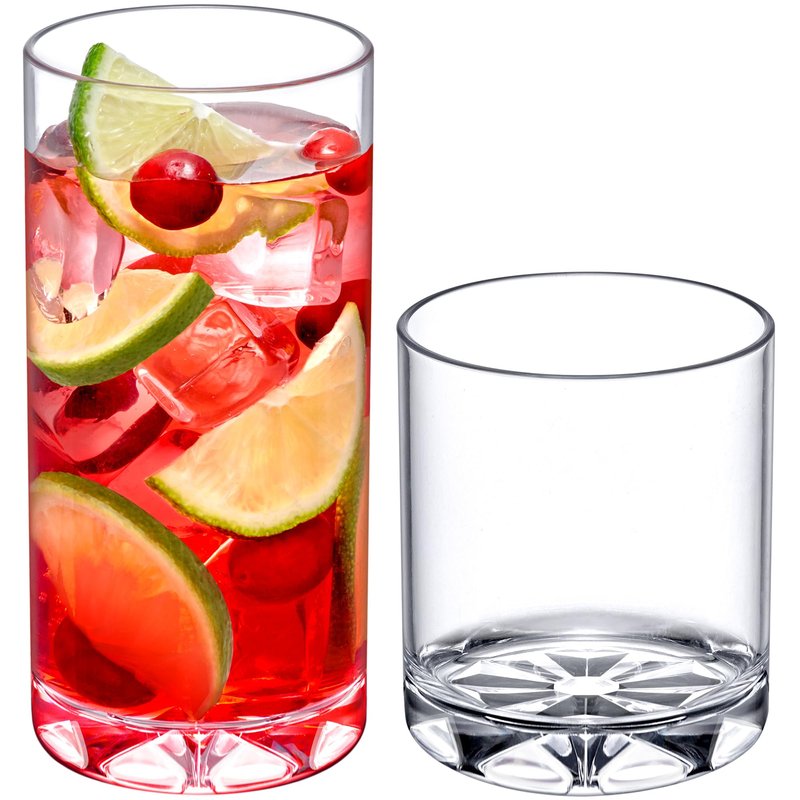 Amazing Abby - Liberty - 12-Ounce and 16-Ounce Plastic Tumblers (Set of 16), Plastic Drinking Glasses, All-Clear Reusable Plastic Cups, BPA-Free, Shatter-Proof, Dishwasher-Safe