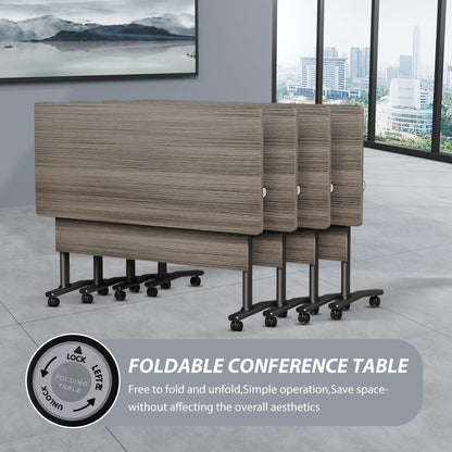 Folding Conference Room Table with Wheels, 6ft Modular Large Mobile Modern Conference Tables Office Meeting Training Table for Classroom(4, Gray, D 55")