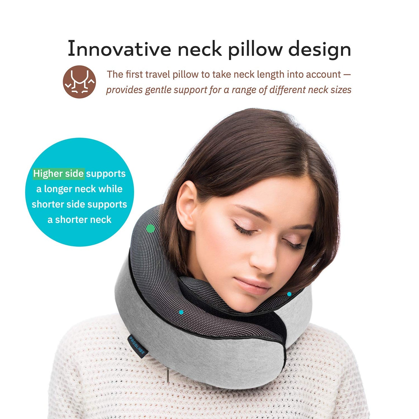 Proglobe Travel Neck Pillows for Airplanes, Sleeping Essentials for Long haul Flights, 360° Head Support, Car and Airplane Kit with 3D Contoured Eye Mask, Earplugs and Luxury Mesh Bag (Adult, Grey)