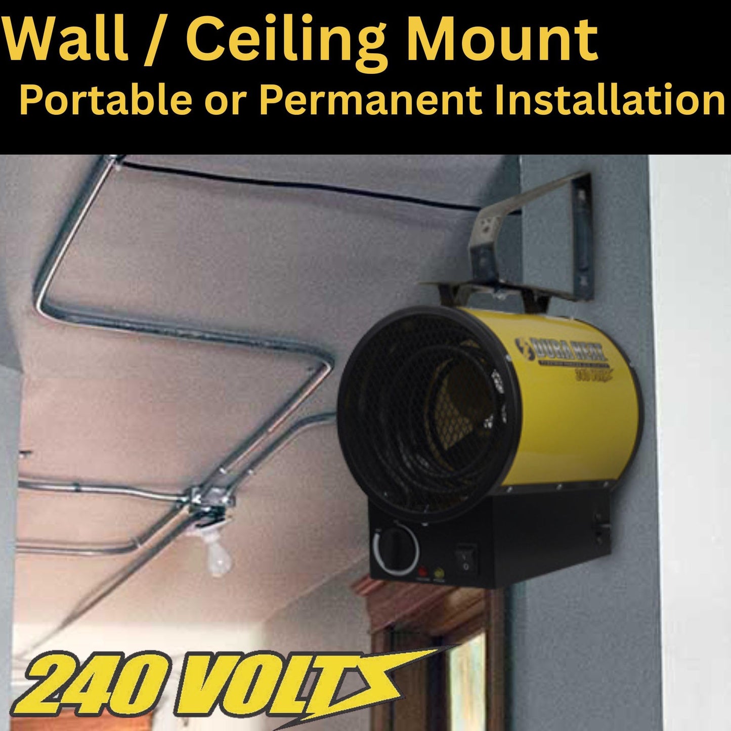 Dura Heat 240V Electric Industrial Garage, Workshop, Warehouse, Construction Heater, Wall/Ceiling Mount, 12,800 BTU, 3,750 Watt Forced Air Heater, Overheat Protection - Ideal for Garage & Workshop