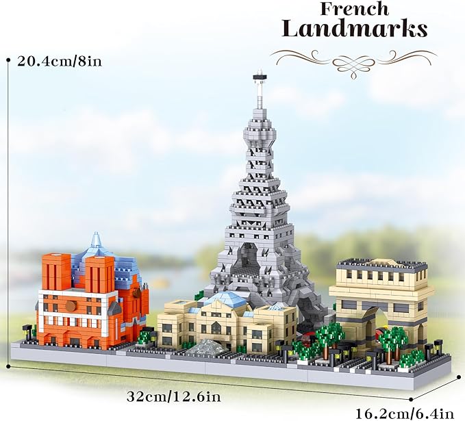 2462PCS Paris Skyline Micro Mini Blocks Architecture Building Set Model Kit with The Louvre and Eiffel Tower(Not Compatible with Lego Architecture Sets and Hard)Creative Decor Collection or Prensent