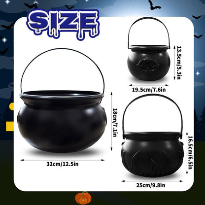 Eerrhhaq 3 in 1 (12.6",9.8",7.6") Halloween Large Black Witch Cauldron Kettle,Plastic Candy Bucket Holder Cauldron Pot Bowl,Party Favor Decoration for St. Patrick's Day and Halloween
