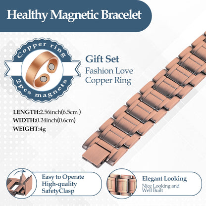 Jecanori 3X Magnetic Copper Bracelet for Men, Ultra Strength Magnetic Bracelet and Copper Ring Jewelry Gift Set with Adjust Tool