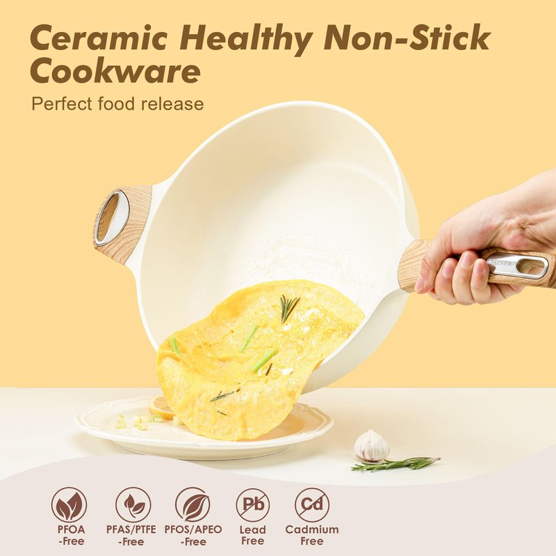 SENSARTE Ceramic Nonstick Frying Pan Skillet with Lid, 13.3 Inch Large Deep Frying Pan, 6 Qt Saute Pan, Induction Pan, Healthy Non Toxic Cooking Pan with Helper Handle, PFOA PFAS PTFE Free