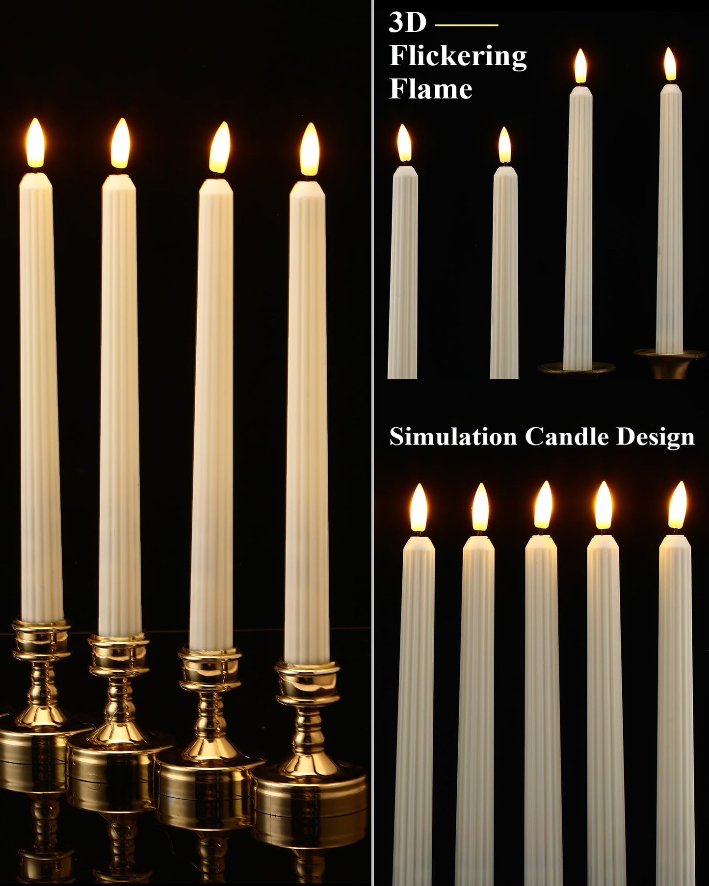 Funtery 48 Pcs Flameless LED Taper Candles Battery Operated Candles Bulk Realistic LED Candlesticks Flickering for Wedding Church Graduation Party Home Decor(Ivory,Romantic Style)