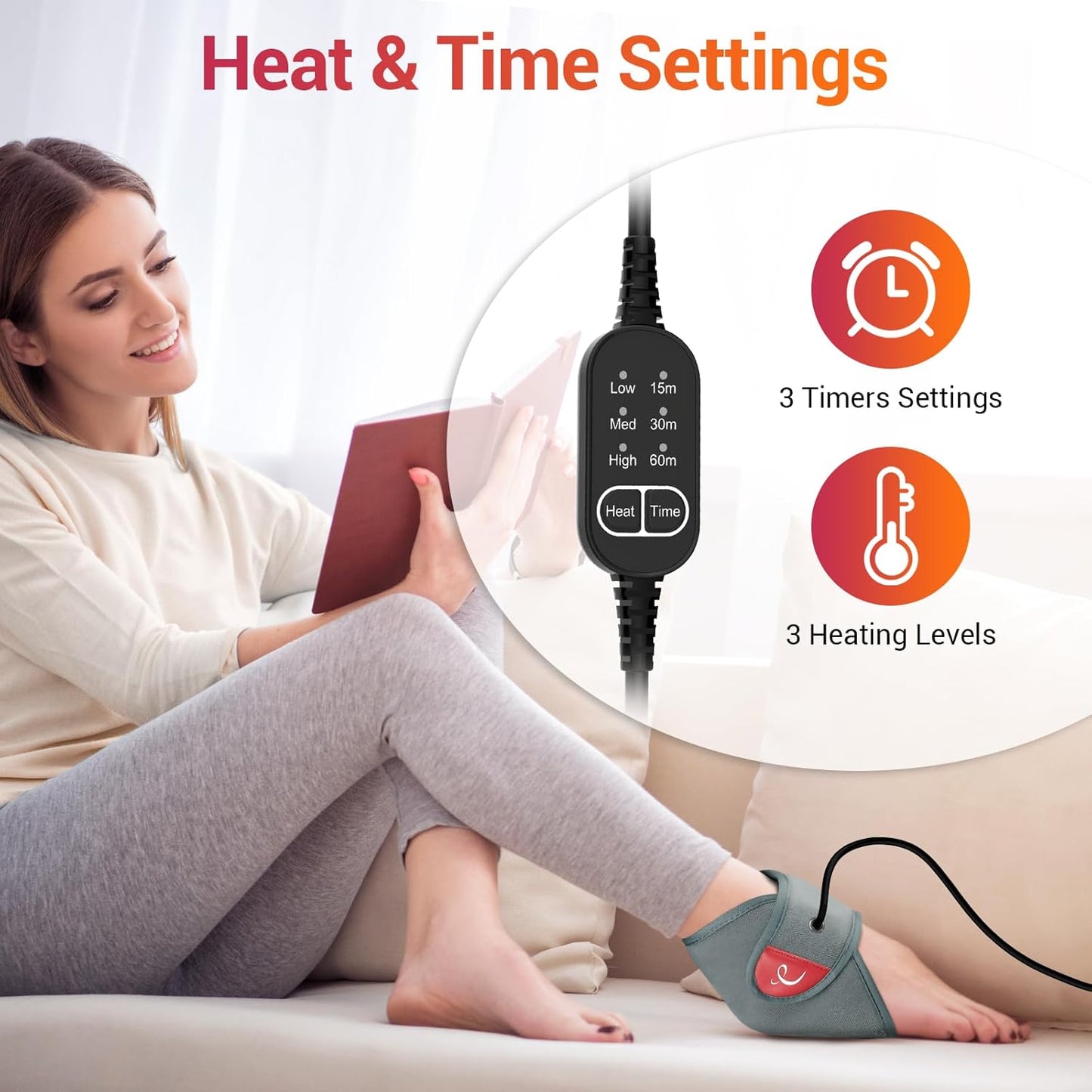 Comfytemp USB Wearable Heating Pad for Ankle and Feet With 3 Heat and Time Settings, Electric Heated Wrap for Achilles Tendonitis, Sprained Ankle, Heel Pain Relief, Plantar Fasciitis