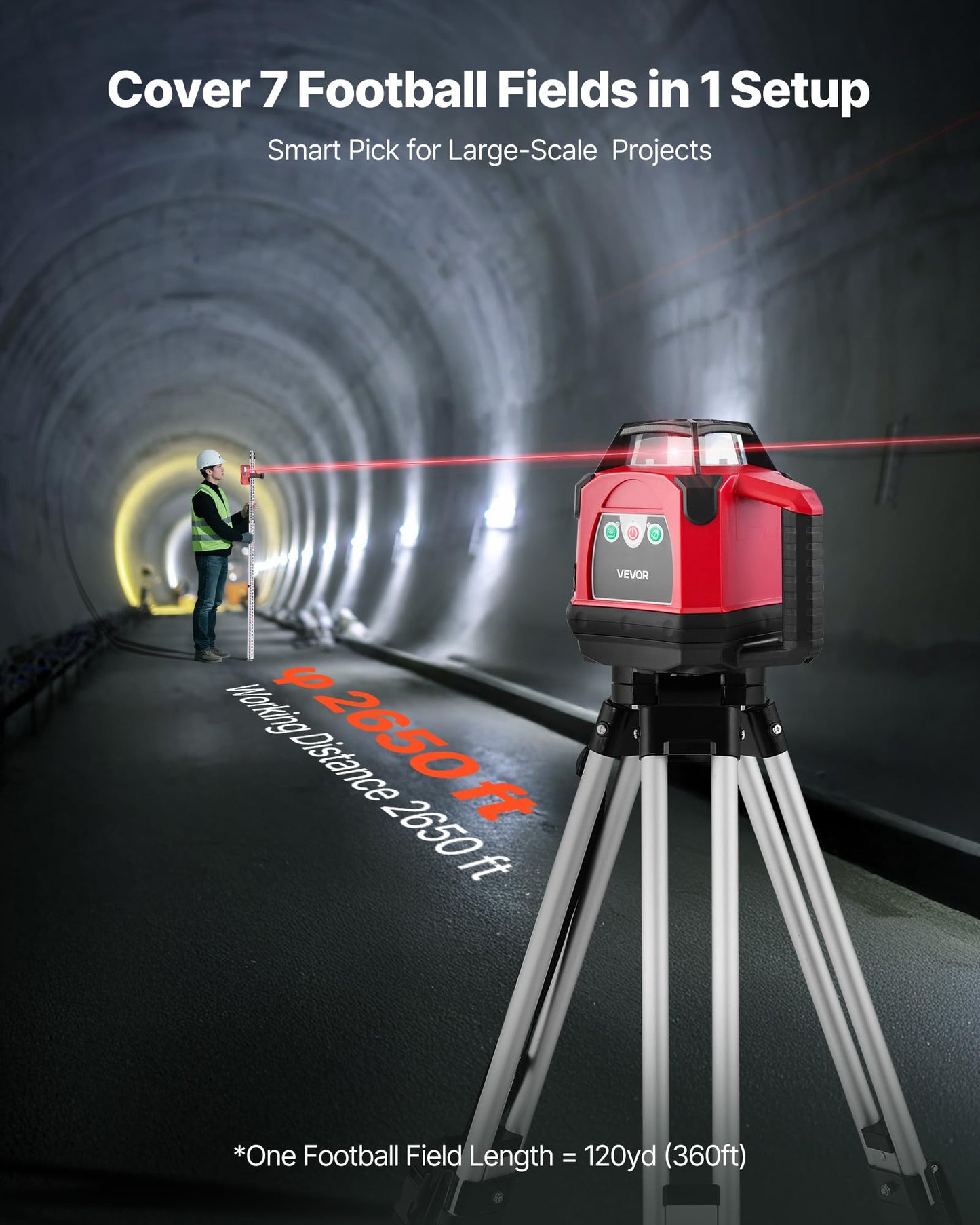 VEVOR Rotary Laser Level Kit, 2650ft 360-Degree Self Leveling Red Horizontal Laser Transit,with Heavy-duty Tripod, Receiver, Remote Control, Toolcase, IP66 Waterproof, 0.06in/100ft for Construction