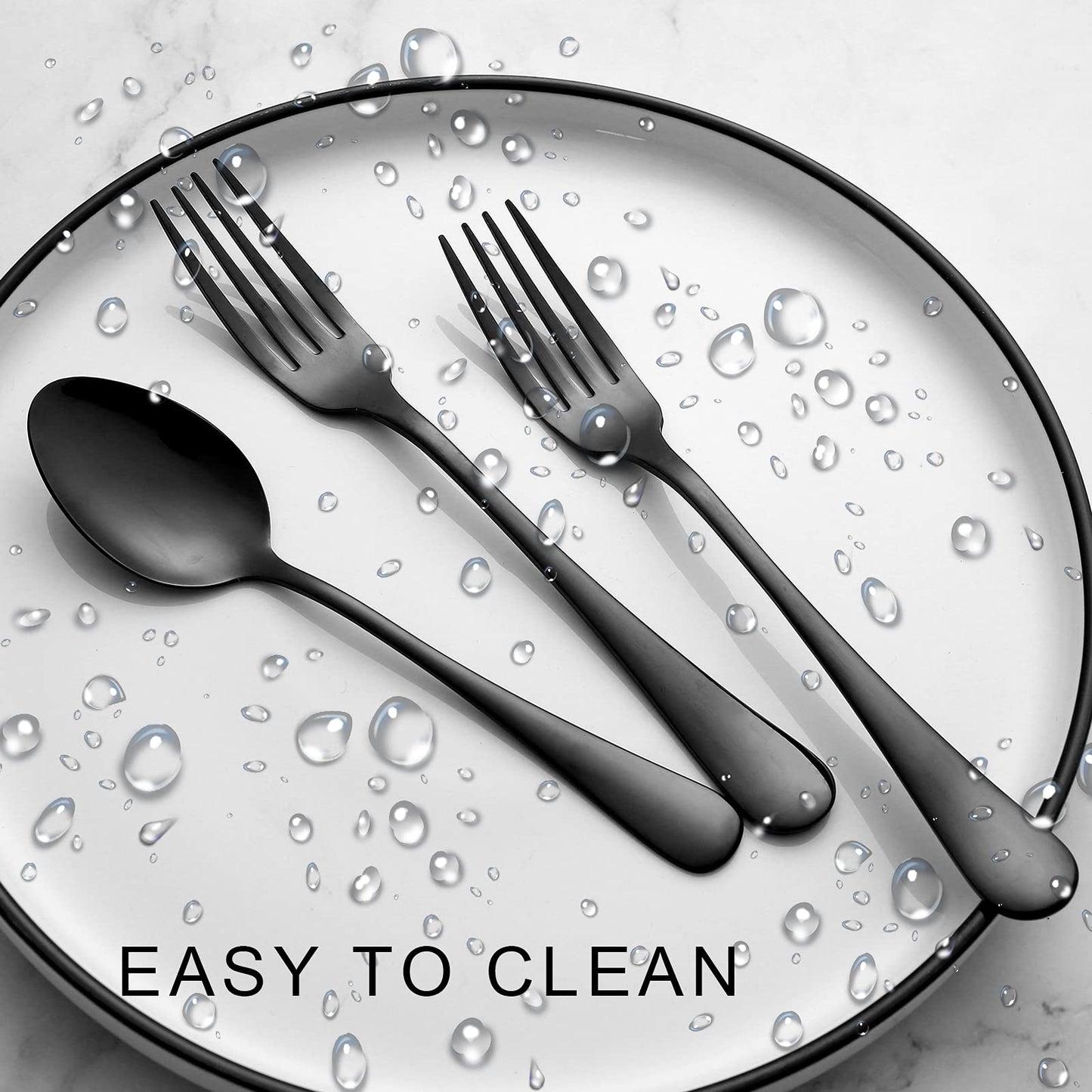 Set of 12, Stainless Steel Dinner Forks and Spoons Silverware Set, Heavy-Duty Forks (8 Inch) and Spoons (6.7 Inch) Cutlery Set, Dishwasher Safe (Black)