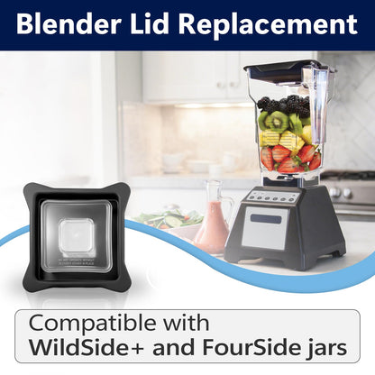 Blender Lid Replacement Fits for Blendtec Commercial Blender, Vented Gripper Lid Compatible with WildSide+ and FourSide jars, Lid for Blendtec Top with Square Clear Plug