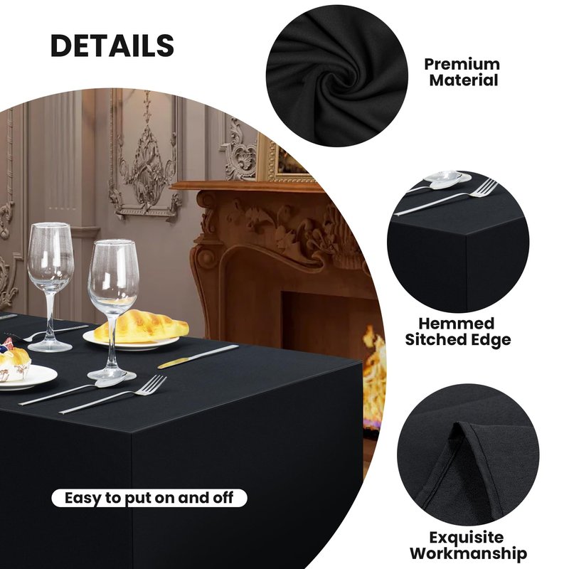 2 Pack Fitted Tablecloth for 6 Foot Rectangle Tables 72 x 30 Inch Black Table Covers Water Resistant Polyester Table Cloth for Wedding, Parties,Display, Trade Show (Black)