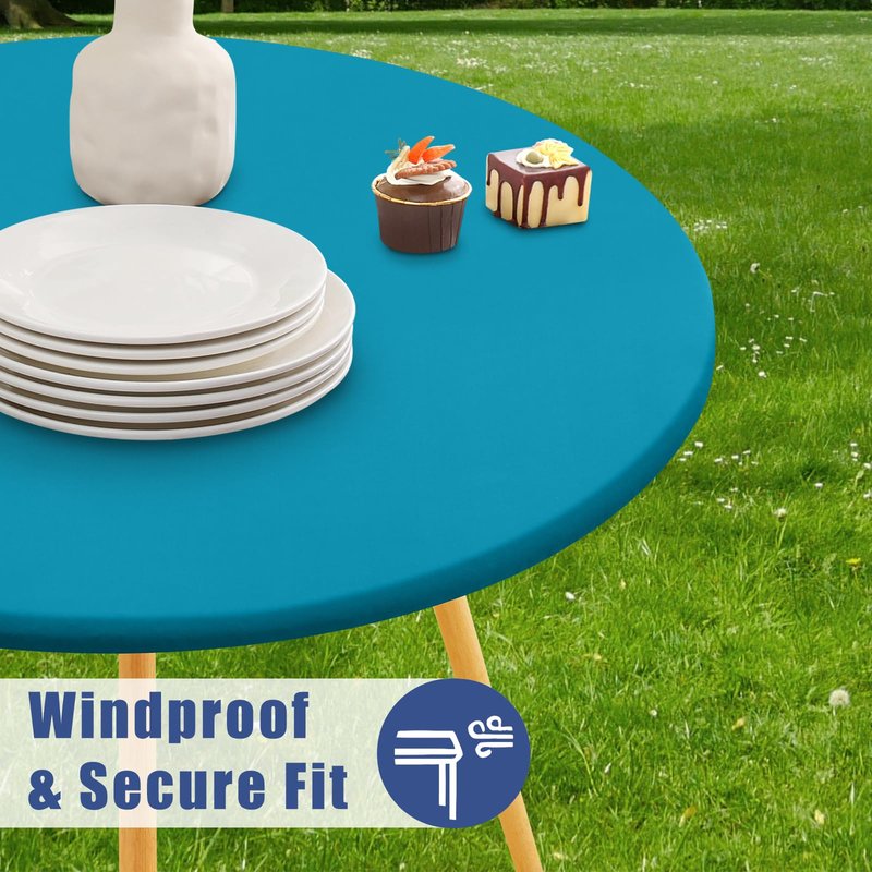 Moosfor Round Spandex Tablecloth, Elastic Fitted Waterproof Tablecloths for 31"-35" Tables, Stretch Washable Picnic Table Cover for Camping, Dining, Indoor and Outdoor, Turquoise