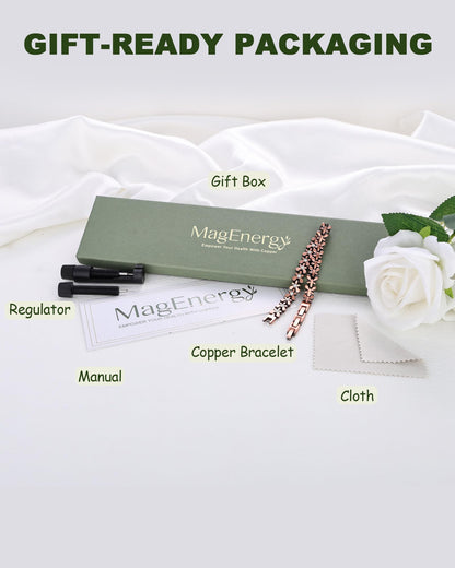 MagEnergy Copper Bracelet for Women, 99.99% Pure Solid Copper Bracelet with 3500 Gauss Magnetic, Adjustable, Jewelry Gift