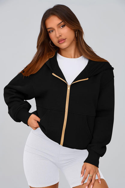 PRETTYGARDEN Hoodies for Women Sweatshirt Zip Up Hoodie Fall Fashion 2025 Trendy Long Sleeve Jackets Winter Clothing Outfits (Black,Large)