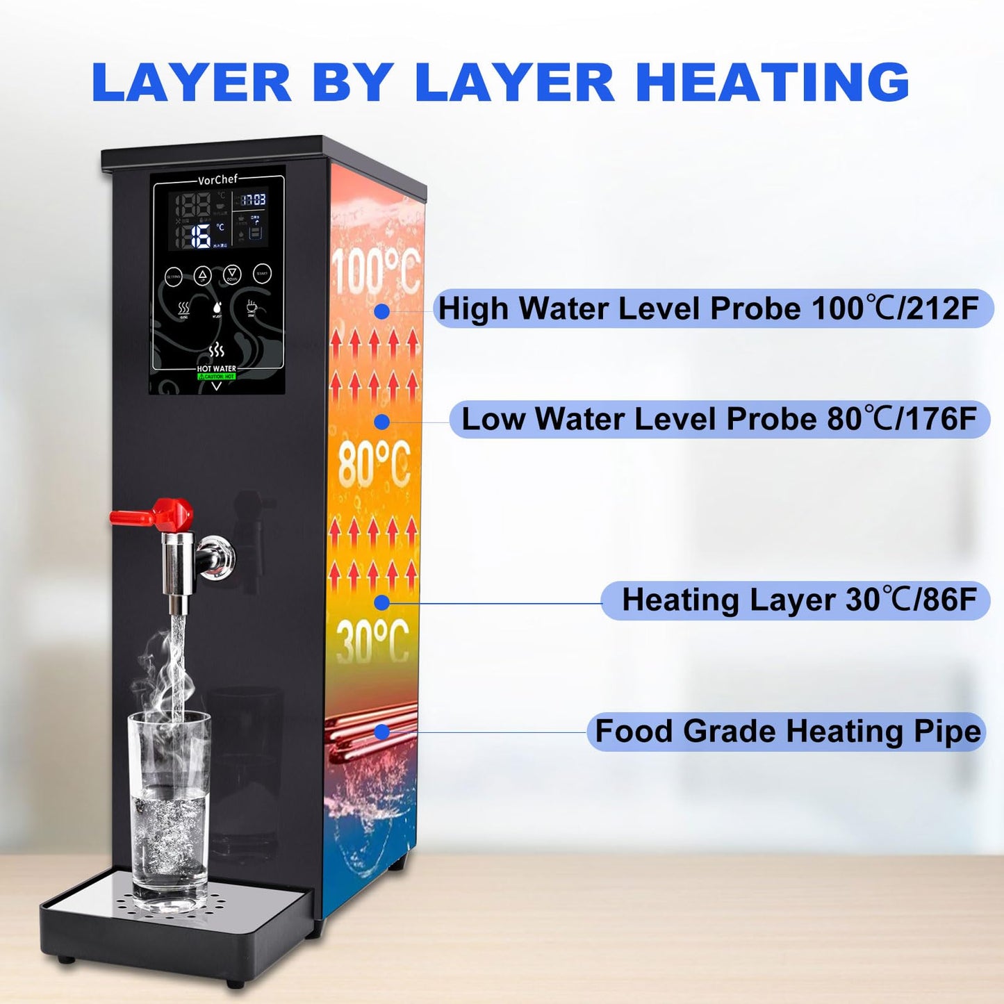 VorChef Commercial Water Boiler Eletric Commercial Hot Water Dispenser Automatic 2500W Heating for Tea Coffee Shop (M)