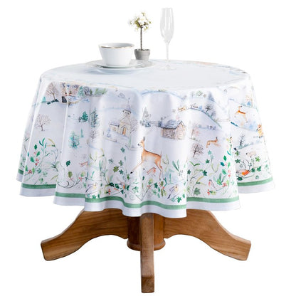 Maison d' Hermine Table Cloth Round Table 100% Cotton 69 Inches Fall Tablecloth Reusable Everyday Use for Thanksgiving Christmas Decorations Dining Farmhouse Party (Snowy World)