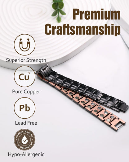 Jecanori 2X Strength Pure Copper Bracelet for Men, Magnetic Bracelets for Men with Fold-Over Clasp