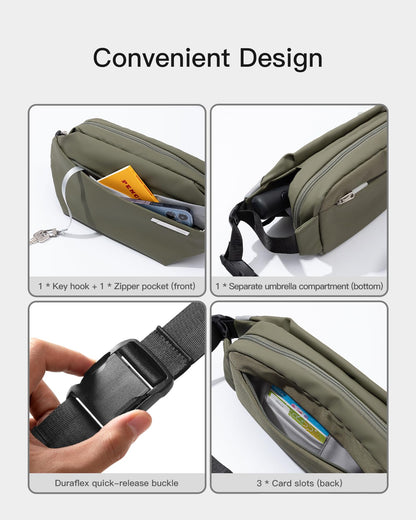 Inateck Sling Bag X, Multi-pocket Crossbody Shoulder Chest Bag with Adjustable Shoulder Strap, Water-resistant Waist Fanny Pack for Men, Women, Travel, Daily Use, Cycling, Hiking, Black, Large