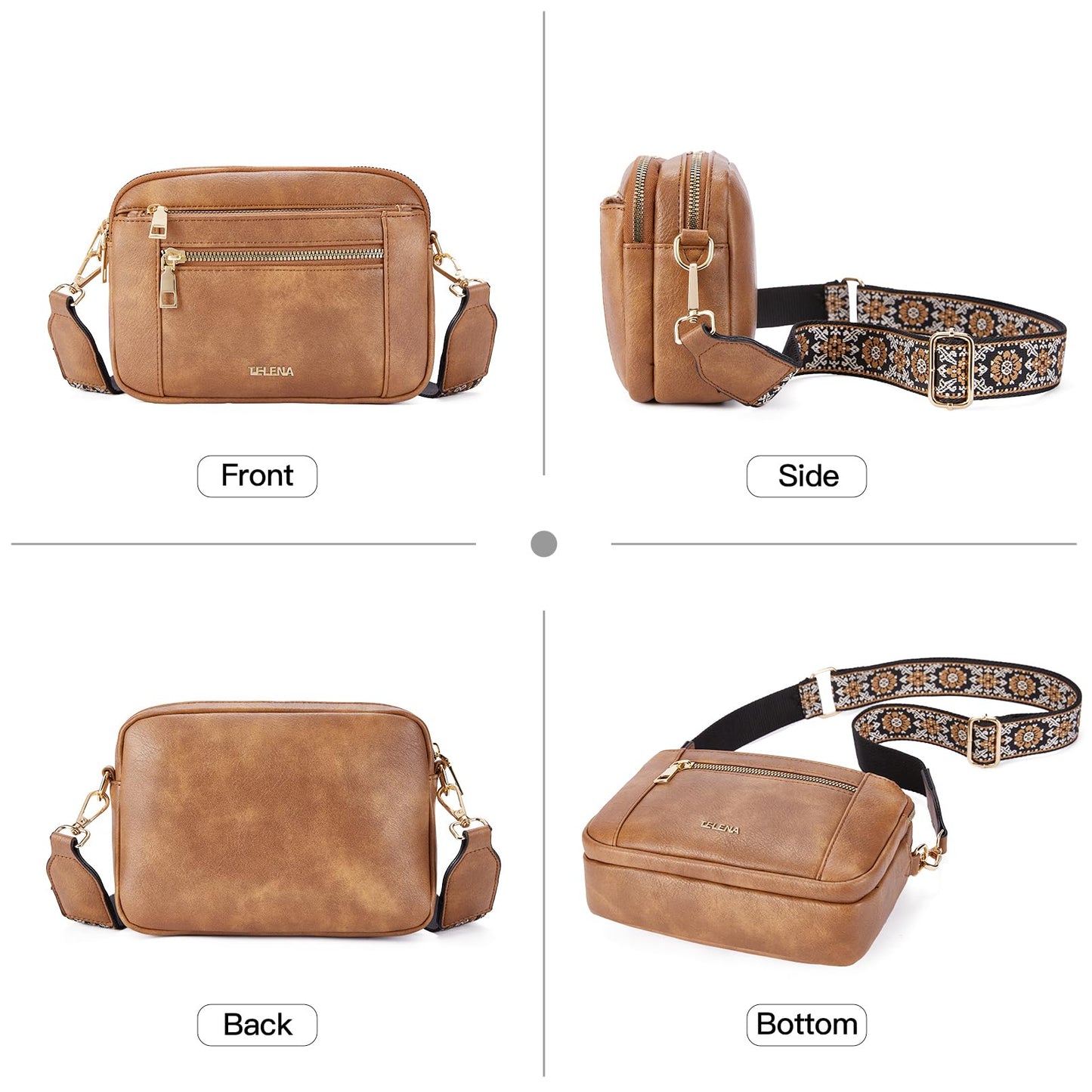 Telena Small Crossbody Bags For Women Vegan Leather Crossbody Purse With Adjustable Wide Strap For Daily Life