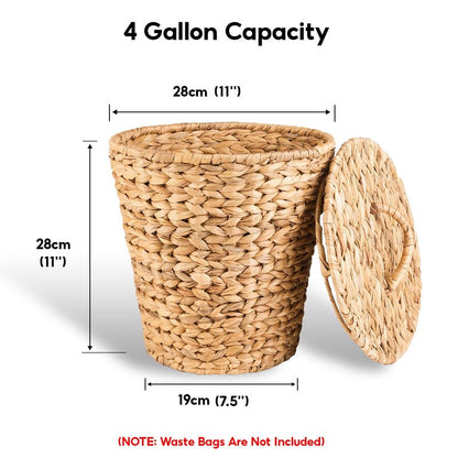 ATEDIR Small Trash Can with Lid, 4 Gallon Waste Basket with Lid, Round Wicker Waste Basket, Handwoven Lidded Trash Can for Bathroom, Bedroom, Kitchen, 2 Pack