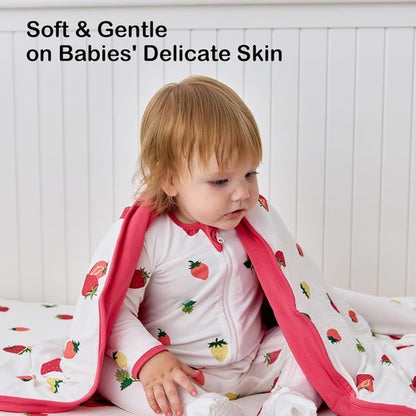 BubblePanda Bamboo Baby Blanket - Soft Neutral Crib Comforter for Boys & Girls | 30 x 40 Inch Strawberry