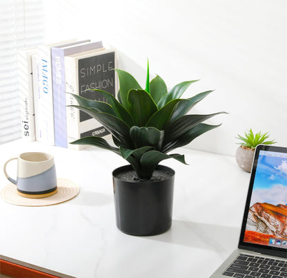 JUSTOYOU 14" Large Artificial Succulent Faux Agave Plant in Pot, Fake Potted Desk Plant Realistic Greenery Artificial Plants for Indoor Office Home Decor Bathroom Kitchen Shelf (Dark Green)