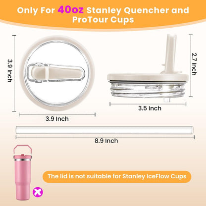 ANTAND 40oz Flip Straw Leak Proof Lid for Stanley H2.0 Quencher Protour Tumbler, 2 Pack Spill Proof Lid Replacement Straw Cover Top for 40 OZ Stanley Cup Accessories (White, Black)