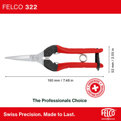 Felco F322 Pruning Snips – 9.84" Garden Clippers with Curved Blade & Rounded Tip | Pruning Shears for Gardening | Garden Snips and Pruners with Carbon Steel Blade, Sap Groove