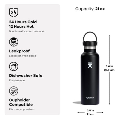 Hydro Flask Water Bottle - Insulated Stainless Steel - Non Spill, Leakproof in 21 Oz Fir Green