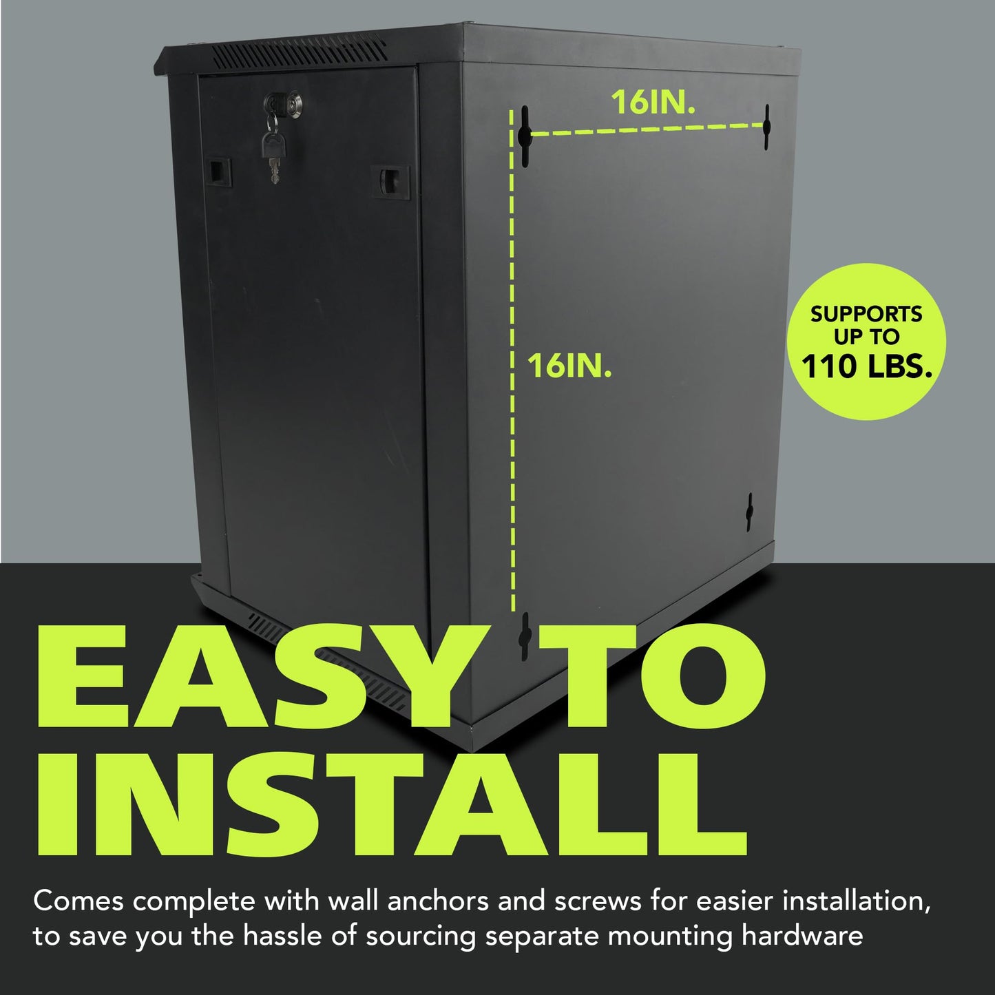 Pearington 12U Server Rack Enclosure with Glass Door, Cooling Fan, Locks, & Removable Side Panels - 12U Wall Mount Network Cabinet
