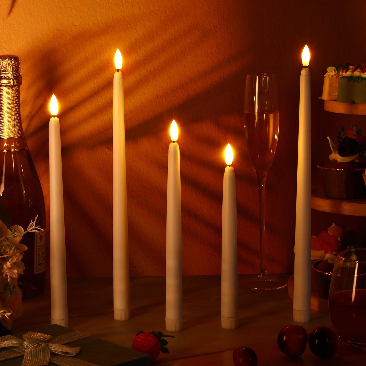 Rossesay 24 Pcs Flameless LED Taper Candles Battery Operated Candle 8.5", 9.65", 10.8", 12.8" Flameless Candlesticks Flickering for Christmas Church Wedding Indoor Decoration(Classic, White)