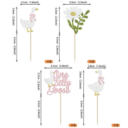 Rsstarxi 24 Pack One Silly Goose Cupcake Toppers One Silly Goose Birthday Decorations Pink Silly Goose 1st Birthday Cupcake Pick for Baby Shower Boys Girls First Birthday Party Cake Decorations