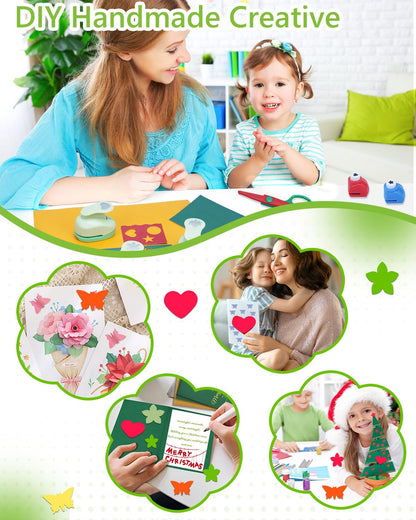 UCEC Paper Punches for Crafting, 3 Pcs Craft Scissors Decorative Edge, 6 Pcs 1 Inch Paper Puncher, 4 Pcs 3/8 inch Hole Punch, Circle Heart Star Shapes Puncher Scissors Sets