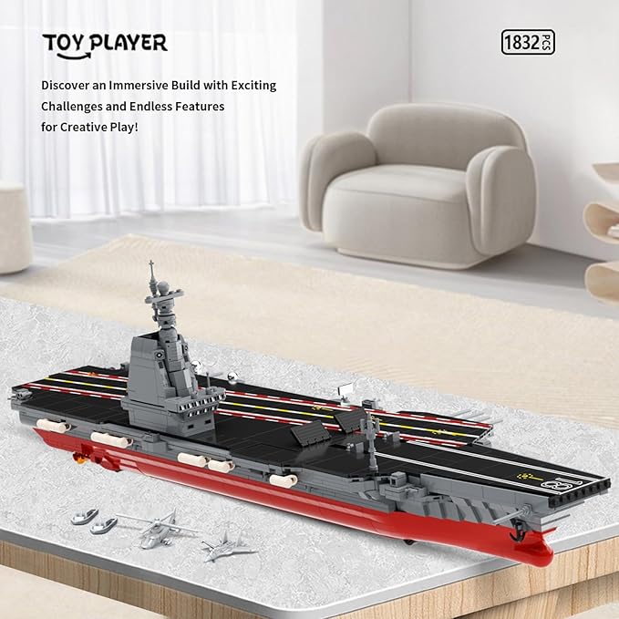 Aircraft Carrier WW2 Military Battleship Building Block Set Large-SizedCruiser Toy Military Battle Ship with Helicopter and City Lifeboat Compatible with Lego Sets for Adults (1514pcs)
