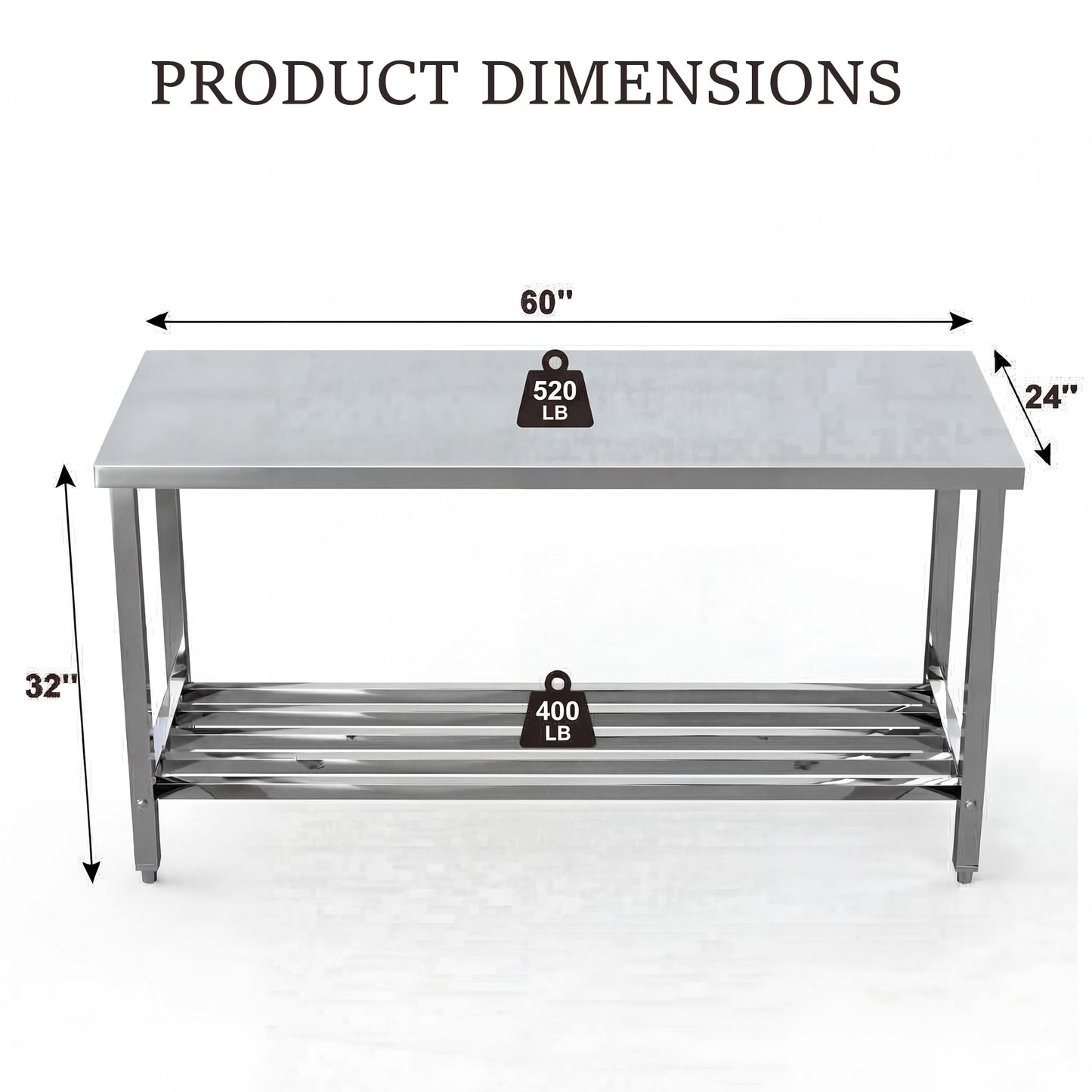 Garvee 60" x 24" Stainless Steel Folding Prep Table, Heavy Duty Commercial Work Table with Adjustable Undershelf for Restaurant, Kitchen, Food Service, Space-Saving, No Installation Required