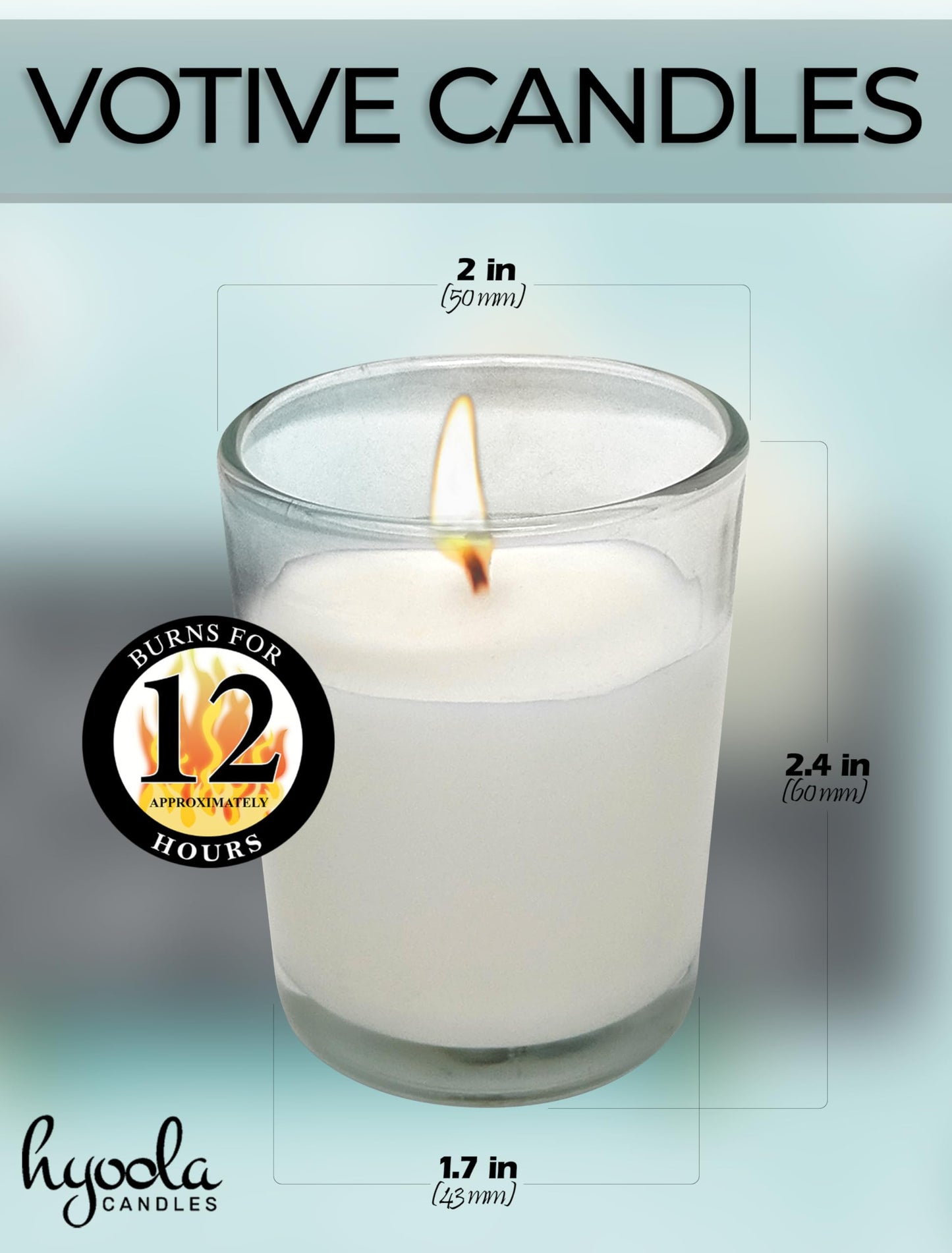 Hyoola White Votive Candles in Glass - Pack of 60 Votive Candle - 12 Hour Burn Time - Unscented Votive Candles - European Made Glass Votives