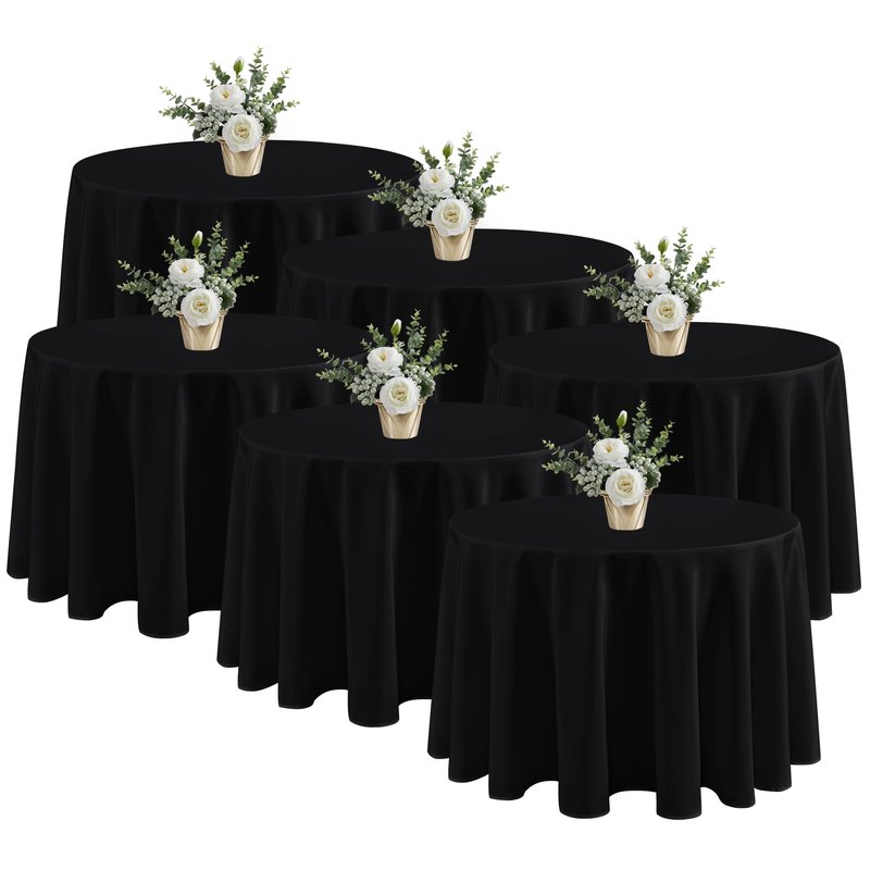 Fitable 6 Pack Black Round Tablecloths - 120 Inches in Diameter - Stain Resistant and Washable Table Clothes, Polyester Fabric Table Covers for Wedding, Party, Banquet, Formal Events