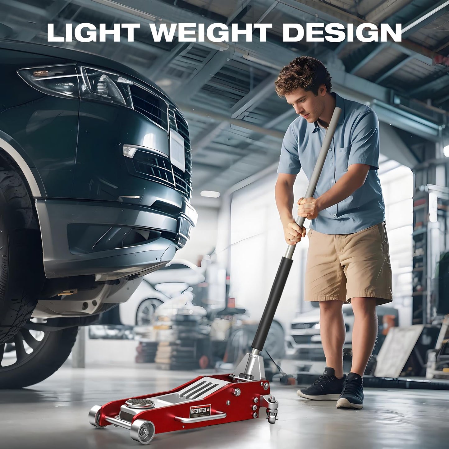 Big RED 3 Ton Low Profile Full Aluminum Racing Floor Jack with Dual Piston Quick Lift Pump, 6000 lb Capacity, Lift Range 3.74"-18.90", Lightweight Design, Red